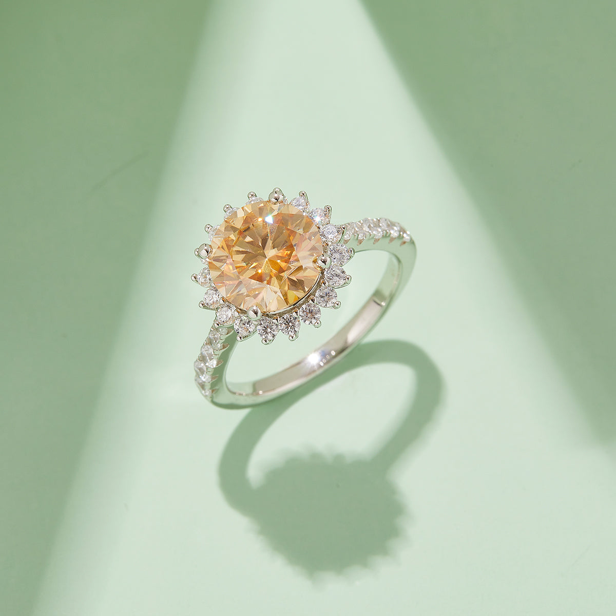 3.0 CT D Color Moissanite Sunflower Custom Ring in White Gold Plated Sterling Silver#9