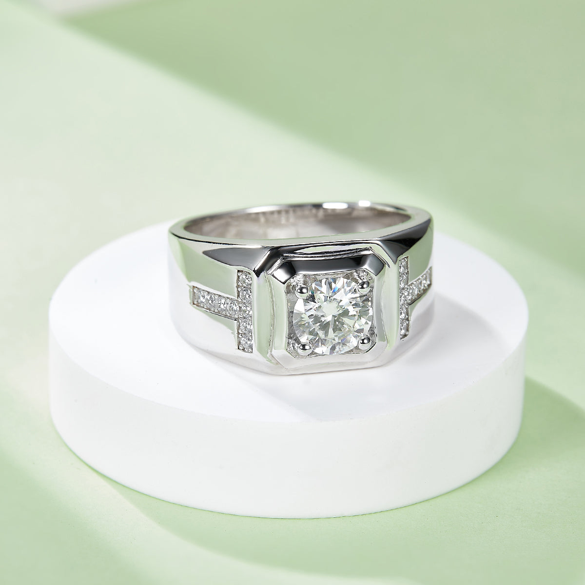1.0 CT D Color Moissanite Bold Statement Men's Band in White Gold Plated Sterling Silver#4
