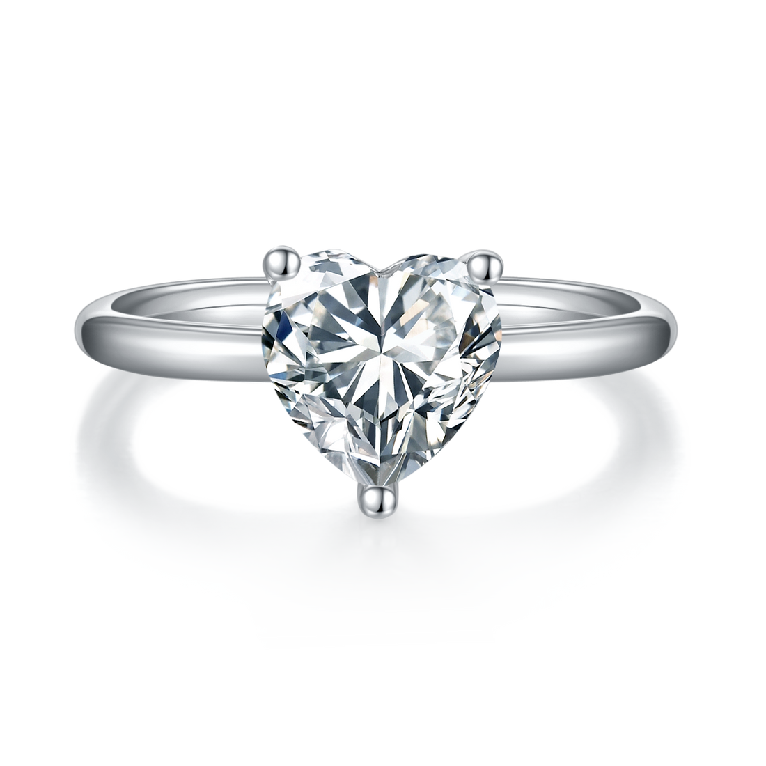 2.0 CT D Color Heart Cut Moissanite Classic Ring in White Gold Plated Sterling Silver#5