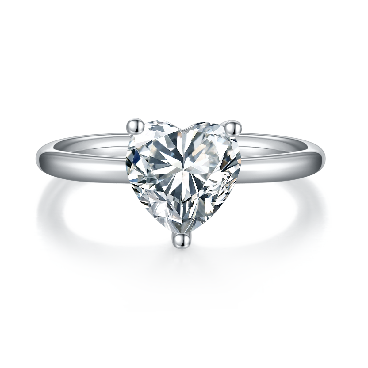 2.0 CT D Color Heart Cut Moissanite Classic Ring in White Gold Plated Sterling Silver#5