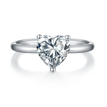 2.0 CT D Color Heart Cut Moissanite Classic Ring in White Gold Plated Sterling Silver#5