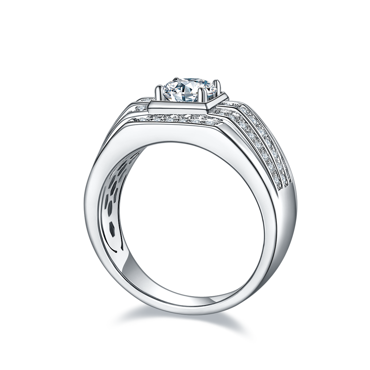 1.0 CT D Color Moissanite Modern Men's Band in White Gold Plated Sterling Silver#6