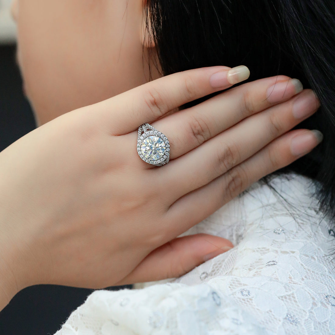 5.0 CT D Color Bezel Set Moissanite Classic Ring in White Gold Plated Sterling Silver#2