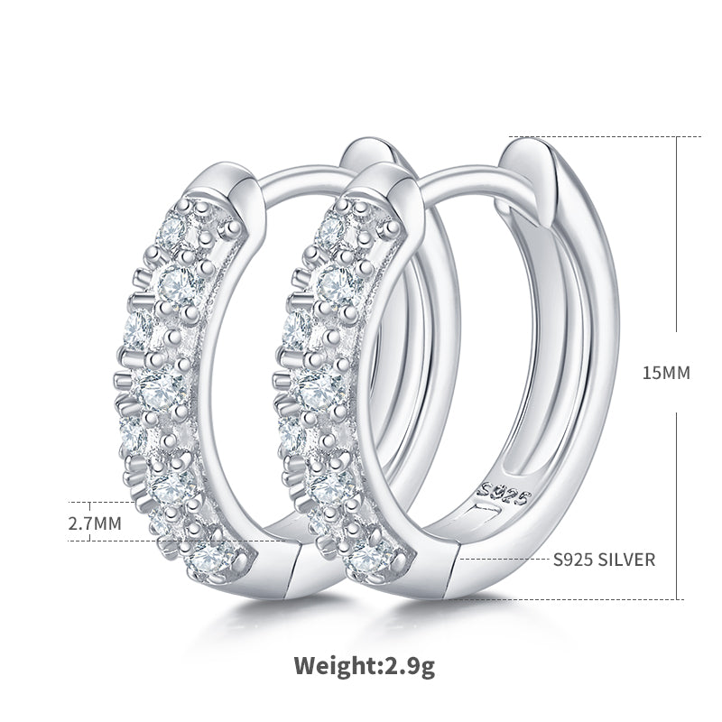 0.27 CT D Color Moissanite Melee Double Row Half Hoop Earrings in Sterling Silver#3