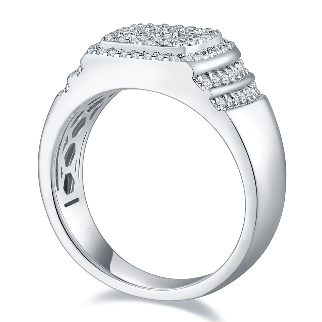 0.82 CT D Color Moissanite Melee Halo Men's Band in White Gold Plated Sterling Silver#0
