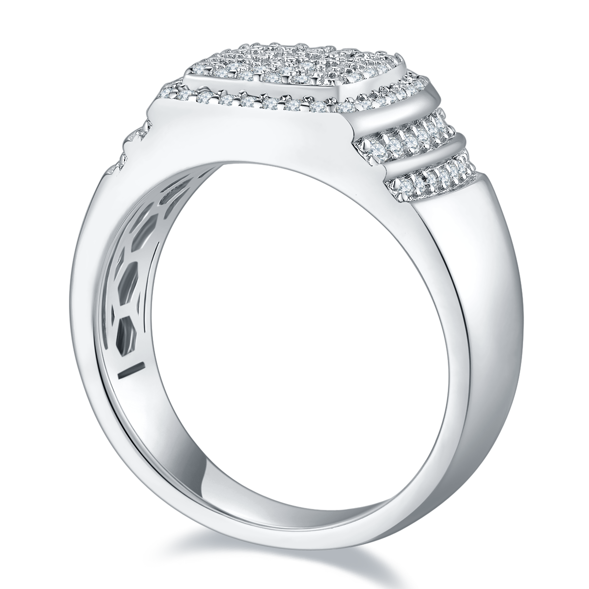 0.82 CT D Color Moissanite Melee Halo Men's Band in White Gold Plated Sterling Silver#1