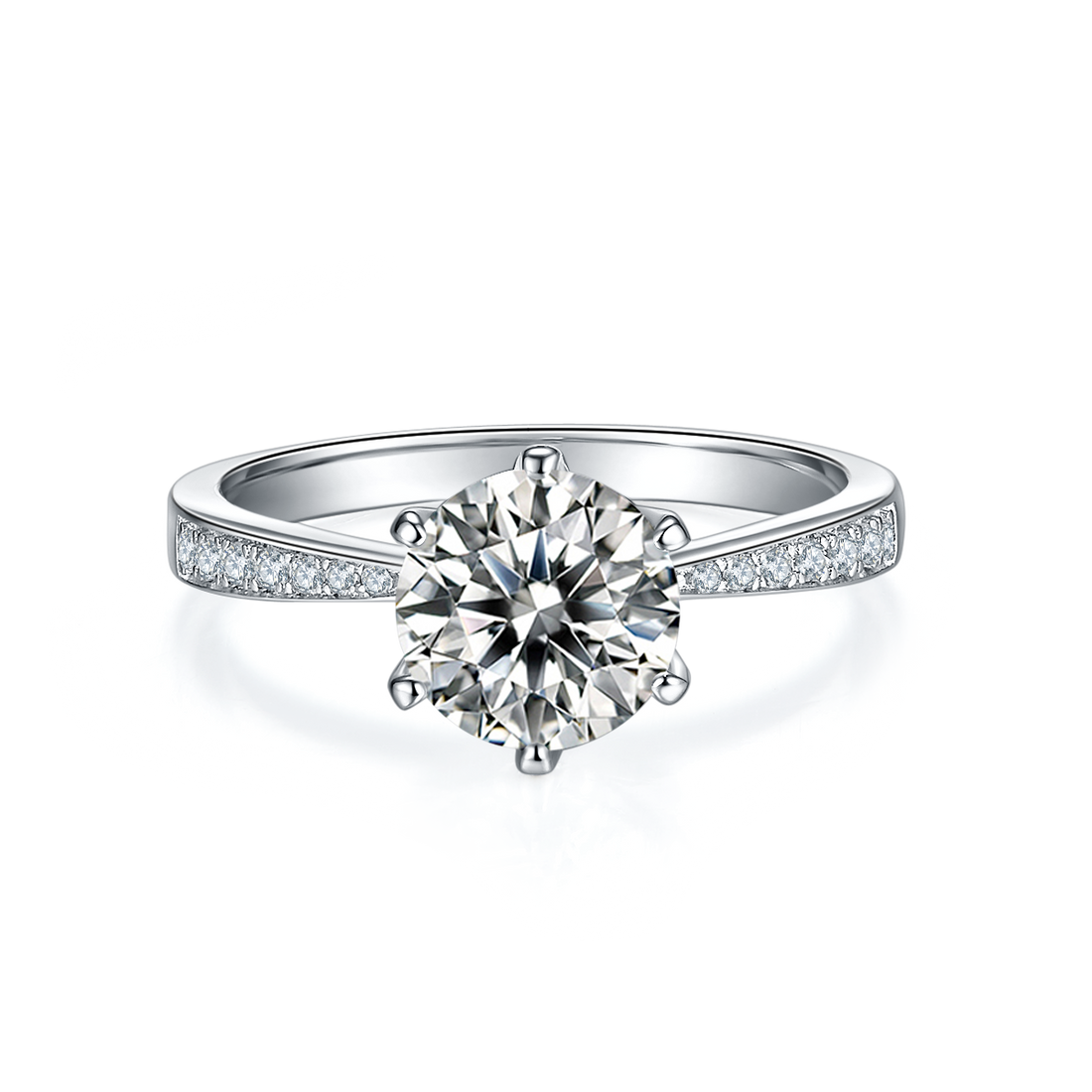 1.5 CT D Color Moissanite Pave Dancing Custom Ring in White Gold Plated Sterling Silver#5
