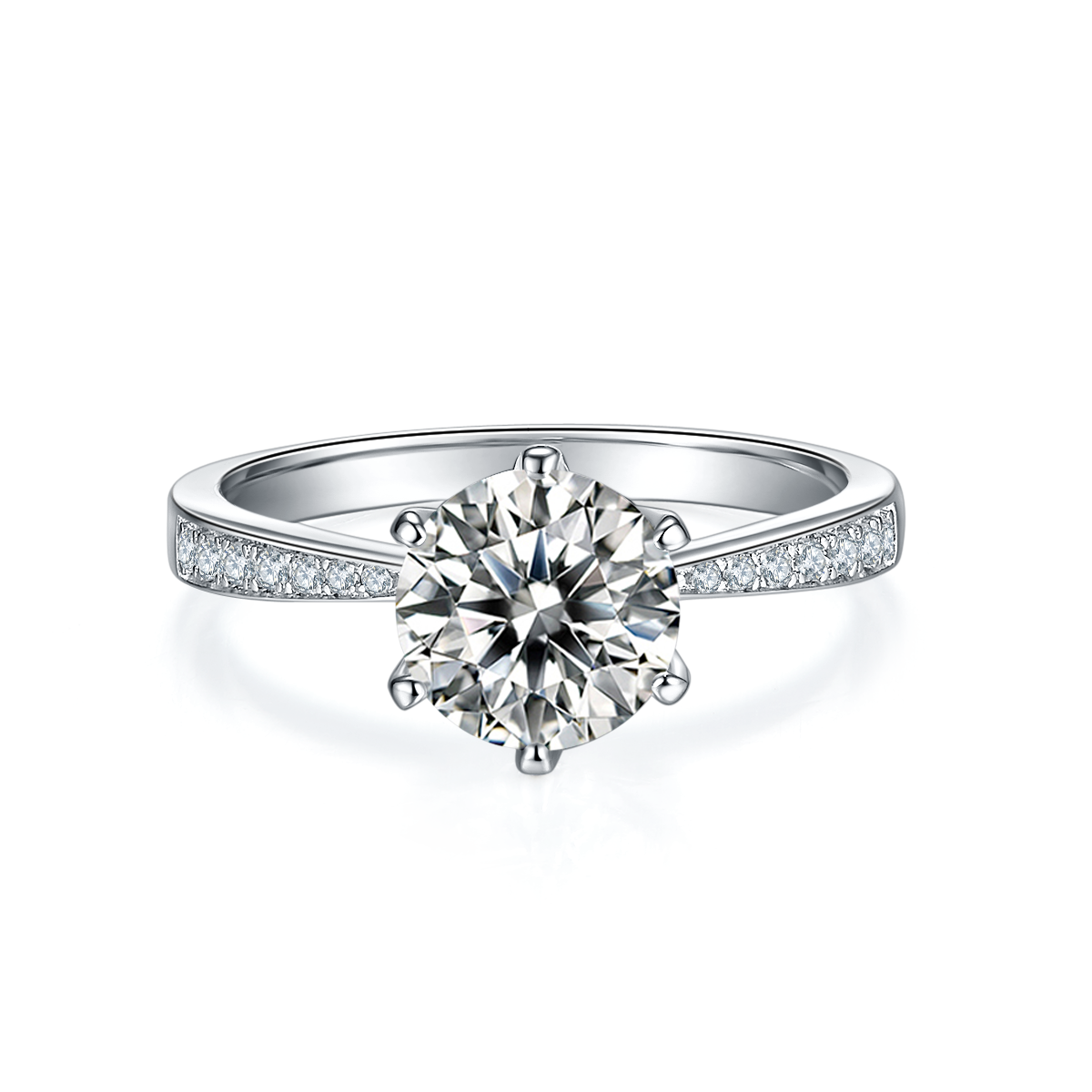 1.5 CT D Color Moissanite Pave Dancing Custom Ring in White Gold Plated Sterling Silver#5