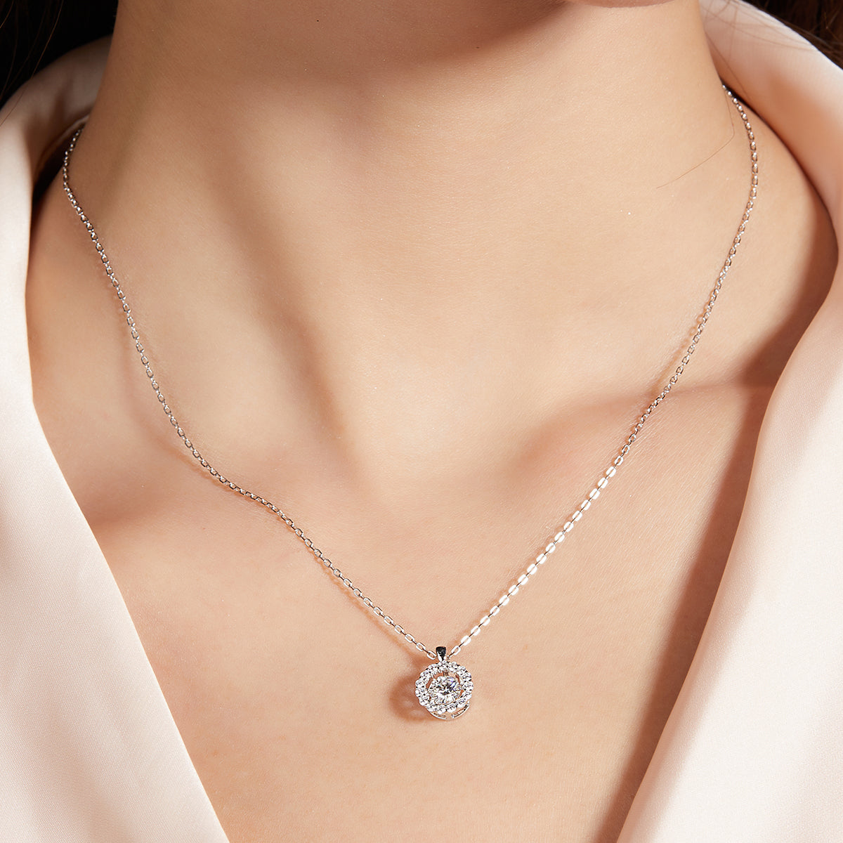 0.5 CT D Color Dancing Diamond Dream Moissanite Necklace in White Gold Plated Sterling Silver#6