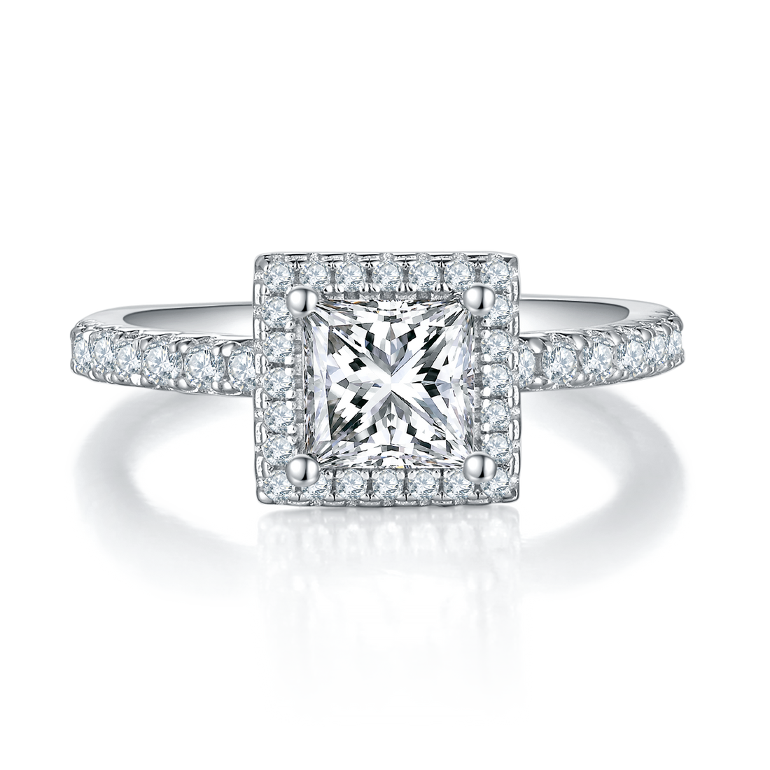 1.0 CT D Color Princess Cut Moissanite Dainty Ring in White Gold Plated Sterling Silver#5