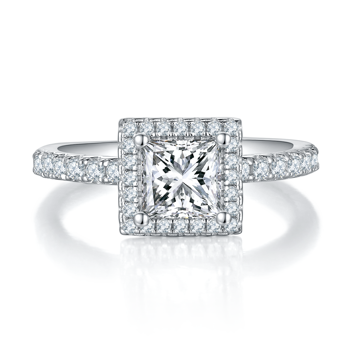 1.0 CT D Color Princess Cut Moissanite Dainty Ring in White Gold Plated Sterling Silver#5
