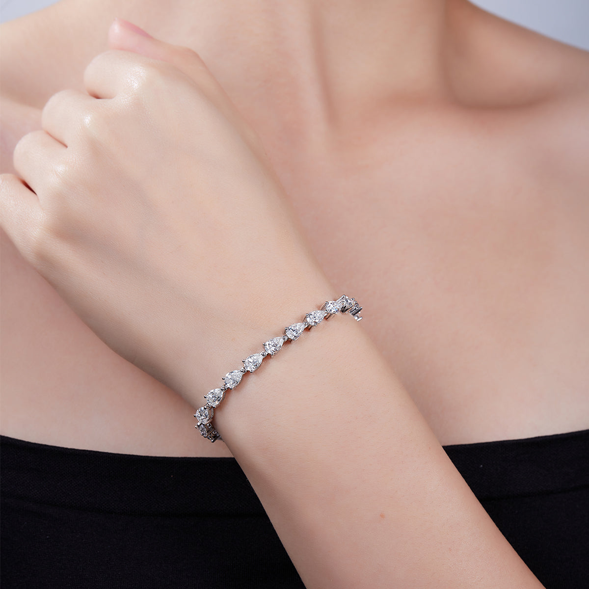 D Color VVS Moissanite Cluster Tennis Bracelet (Pear Cut, 0.5 CT Each) in White Gold Plated Sterling Silver#4