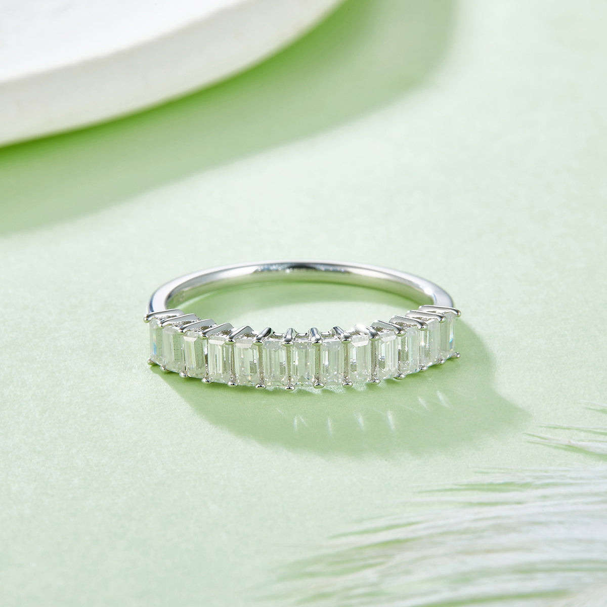1.0 CT D Color Emerald Cut Moissanite Custom Eternity Band in White Gold Plated Sterling Silver#6