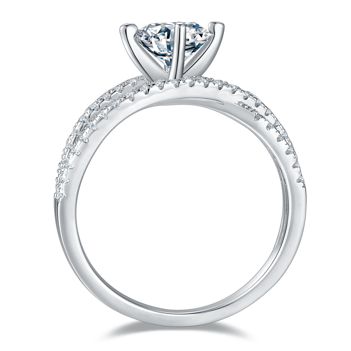 1.0 CT D Color Moissanite Past Present Future Ring in White Gold Plated Sterling Silver#6