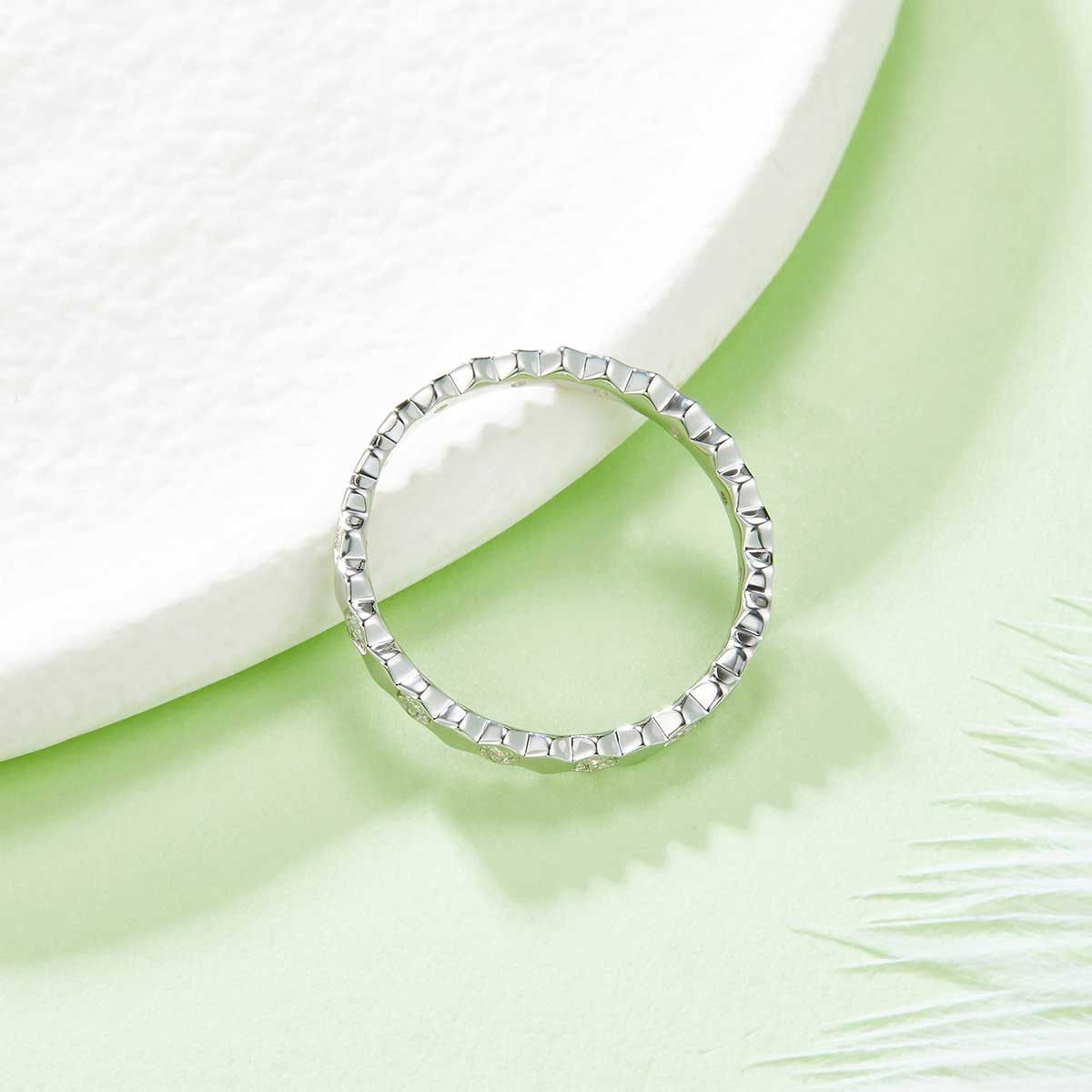 0.2 CT D Color Moissanite Melee Honeycomb Ring in White Gold Plated Sterling Silver#5