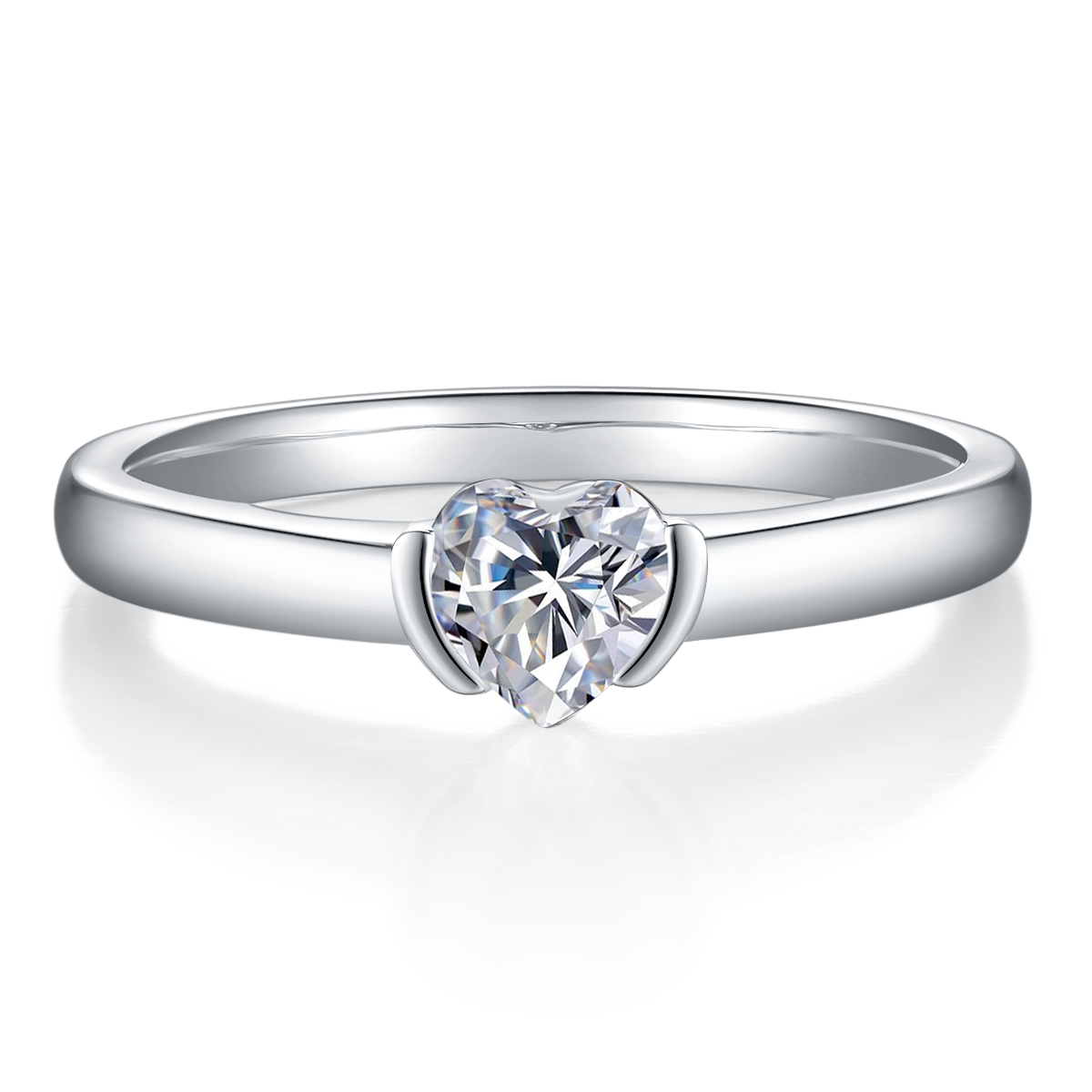 0.5 CT D Color Heart Cut Moissanite Minimalist Ring in White Gold Plated Sterling Silver#4