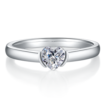 0.5 CT D Color Heart Cut Moissanite Minimalist Ring in White Gold Plated Sterling Silver#4