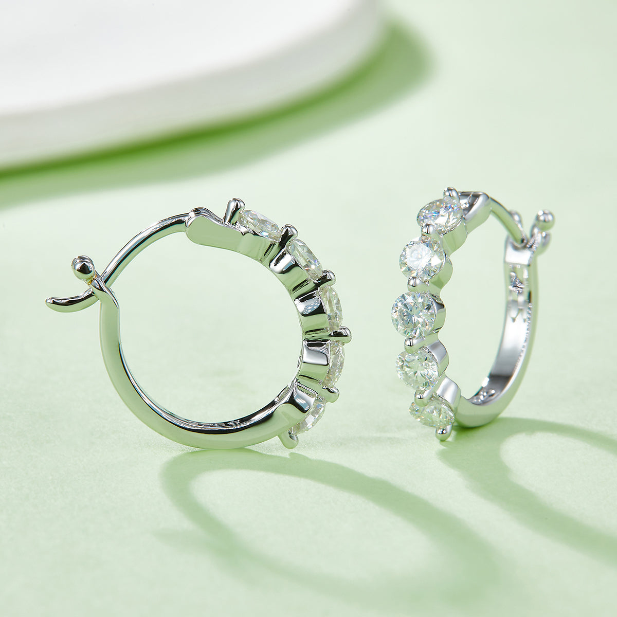 1.0 CT D Color Moissanite Melee Single Row Half Hoop Earrings in Sterling Silver#6