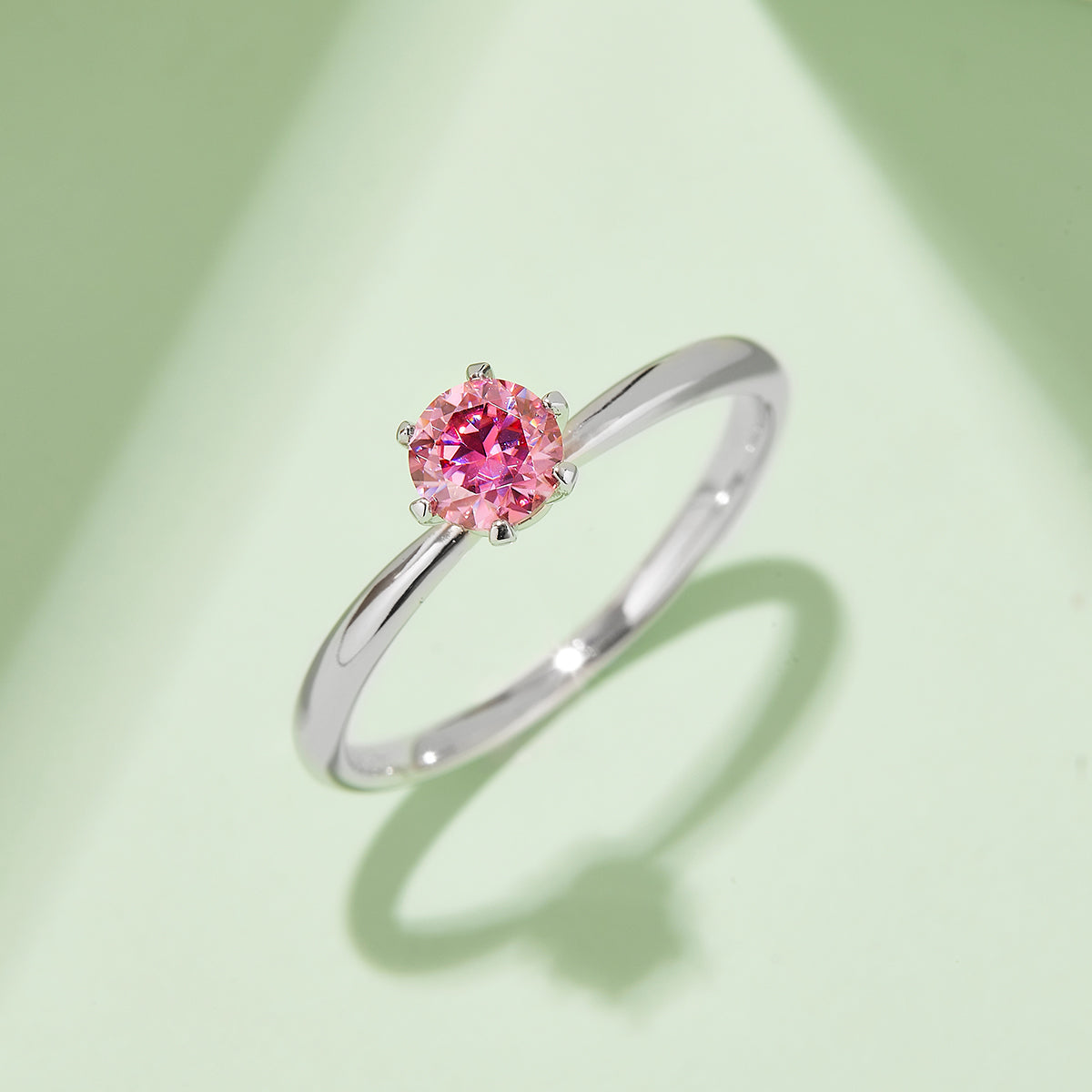 0.5 CT D Color Moissanite Halo Plain Shank Ring in White Gold Plated Sterling Silver#8