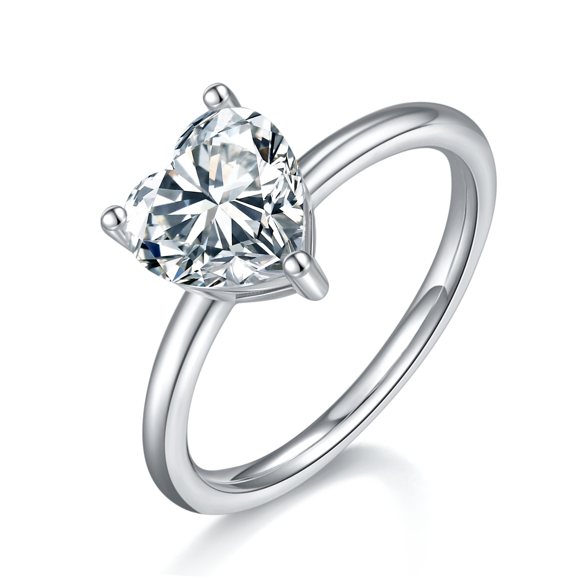 2.0 CT D Color Heart Cut Moissanite Classic Ring in White Gold Plated Sterling Silver#6