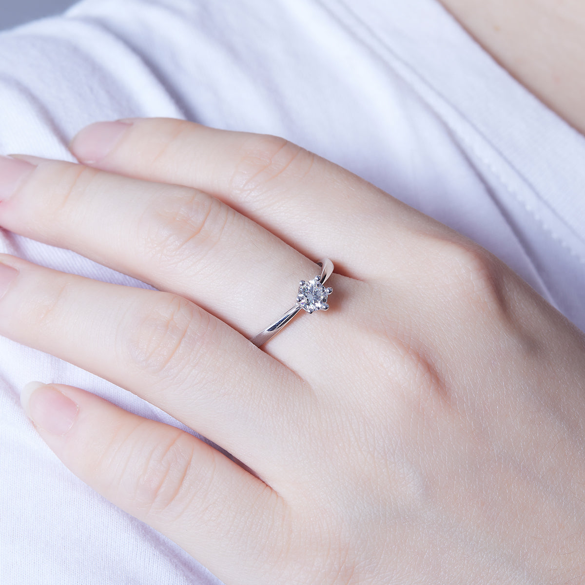 0.5 CT D Color Moissanite 6-Prong Classic Straight Shank Ring in White Gold Plated Sterling Silver#12