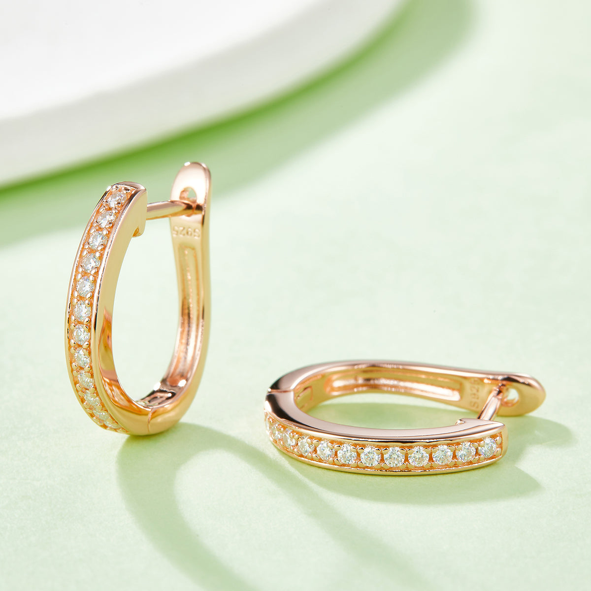 0.2 CT D Color Moissanite Melee Single Row Half Hoop Earrings in Sterling Silver#7