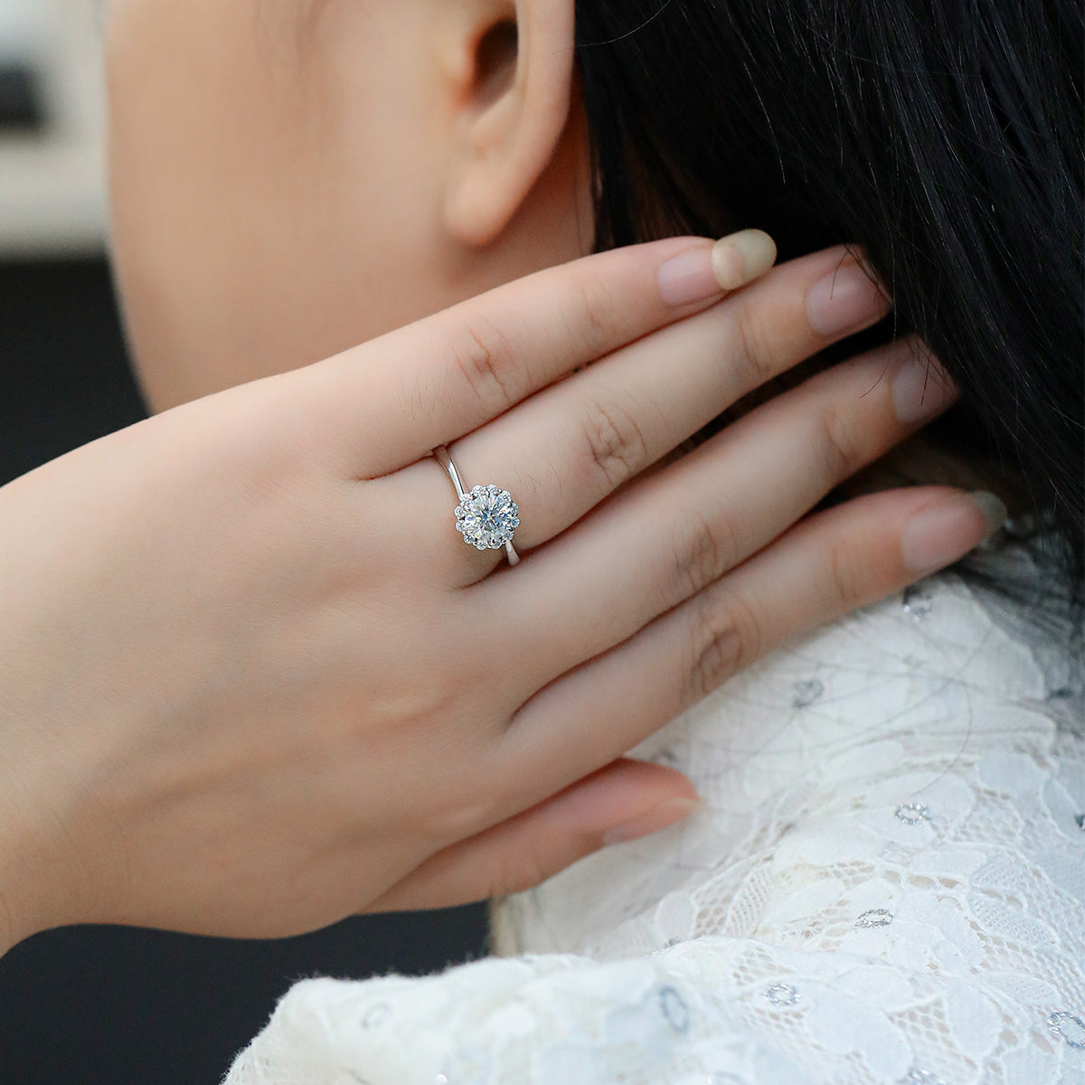 1.0 CT D Color Moissanite Fire of Love Ring in White Gold Plated Sterling Silver#12