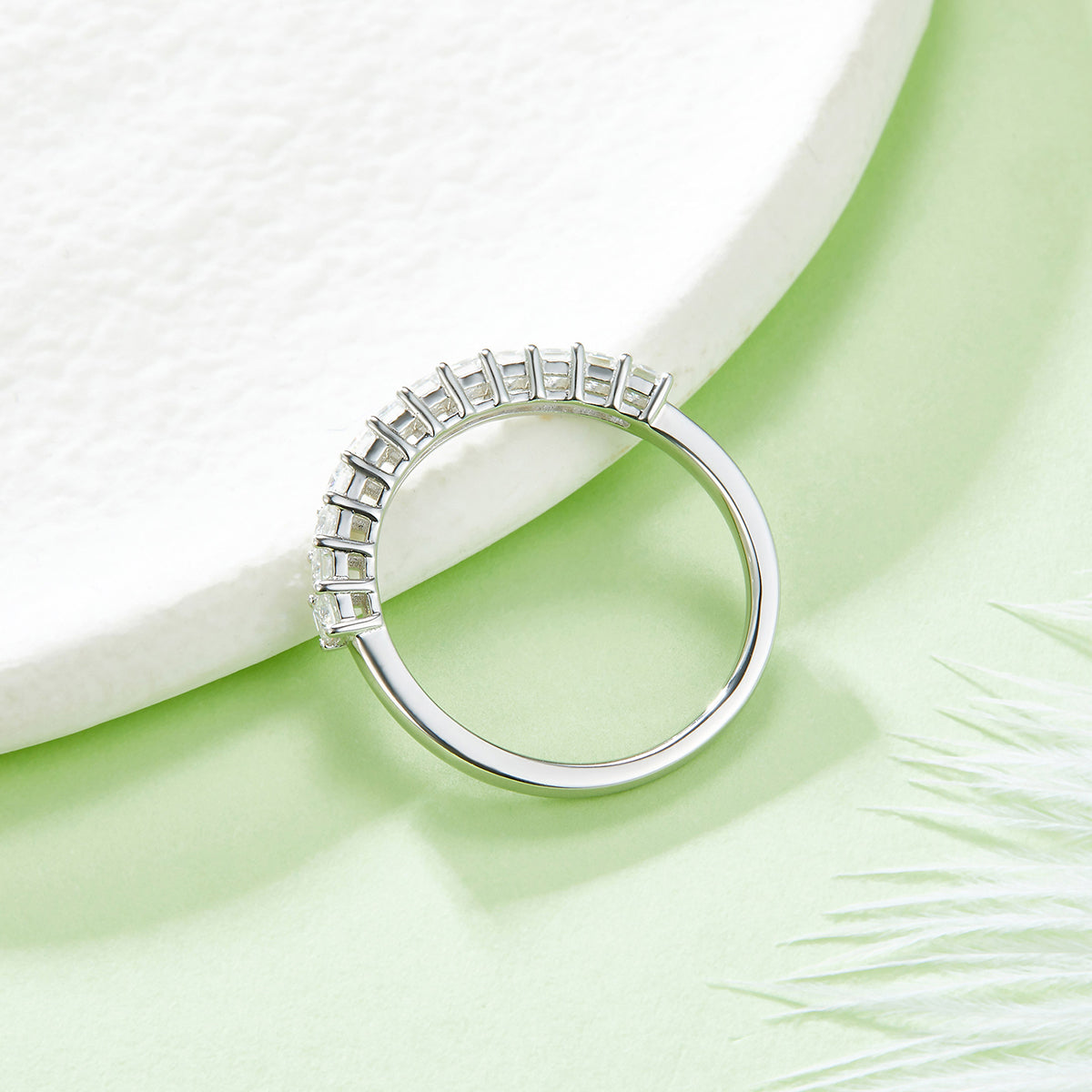 1.0 CT D Color Princess Cut Moissanite Custom Eternity Band in White Gold Plated Sterling Silver#5