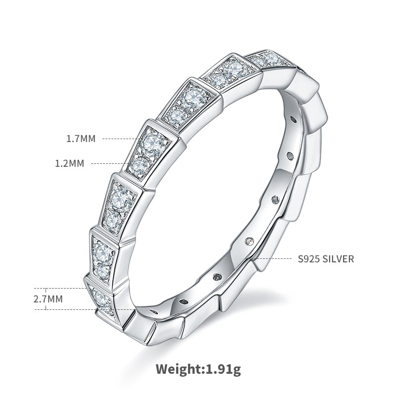 0.5 CT D Color Moissanite Melee Mechanical Snake Ring in White Gold Plated Sterling Silver#1