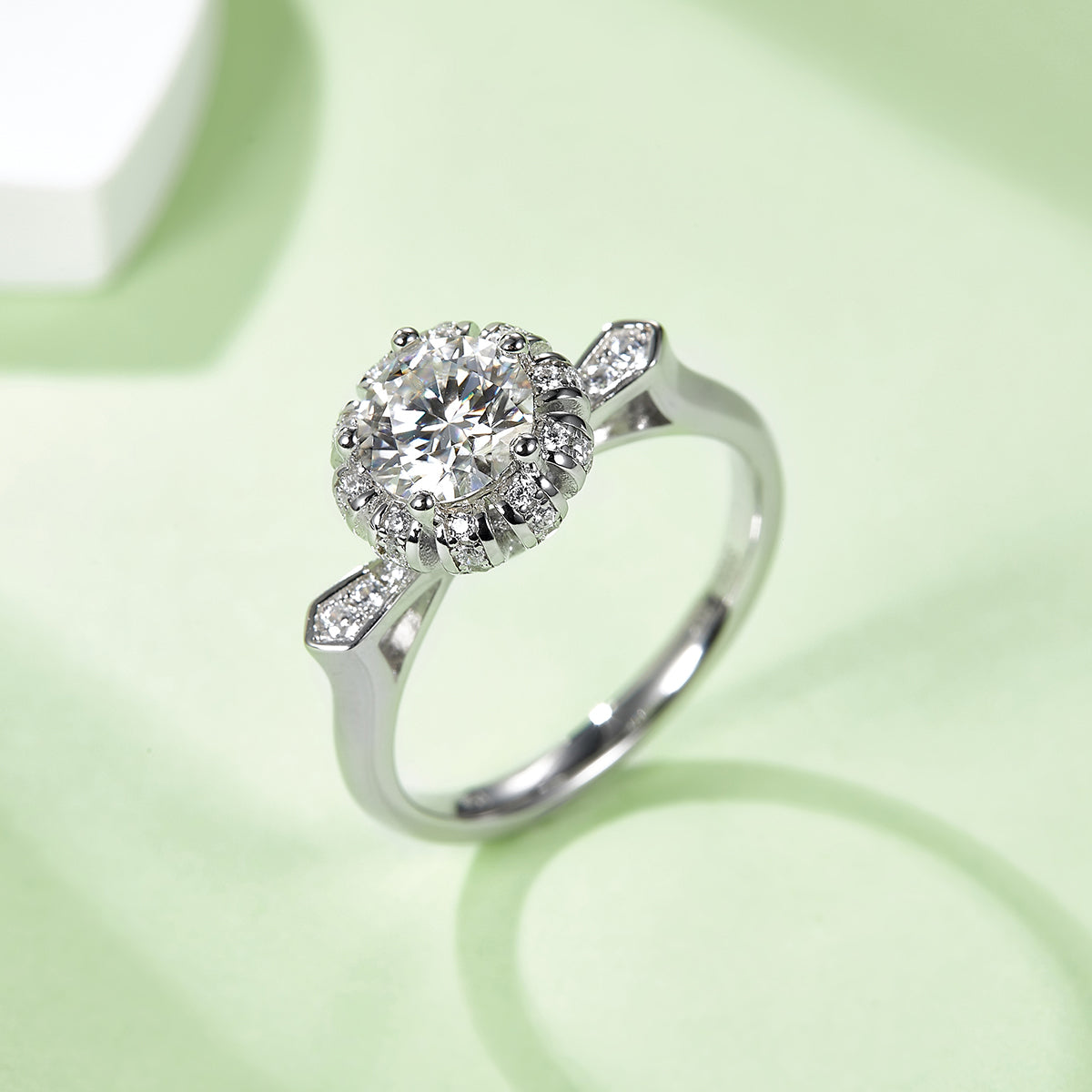 1.0 CT D Color Moissanite Alluring Custom Ring in White Gold Plated Sterling Silver#7