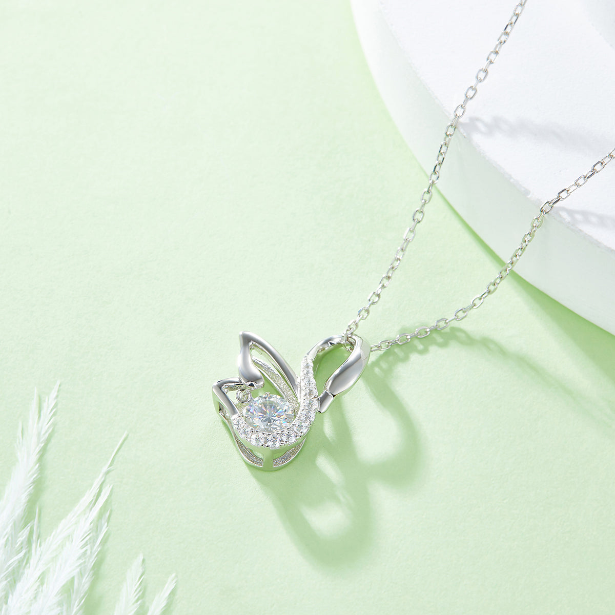 0.5 CT D Color Dancing Moissanite Swan Necklace in White Gold Plated Sterling Silver#5