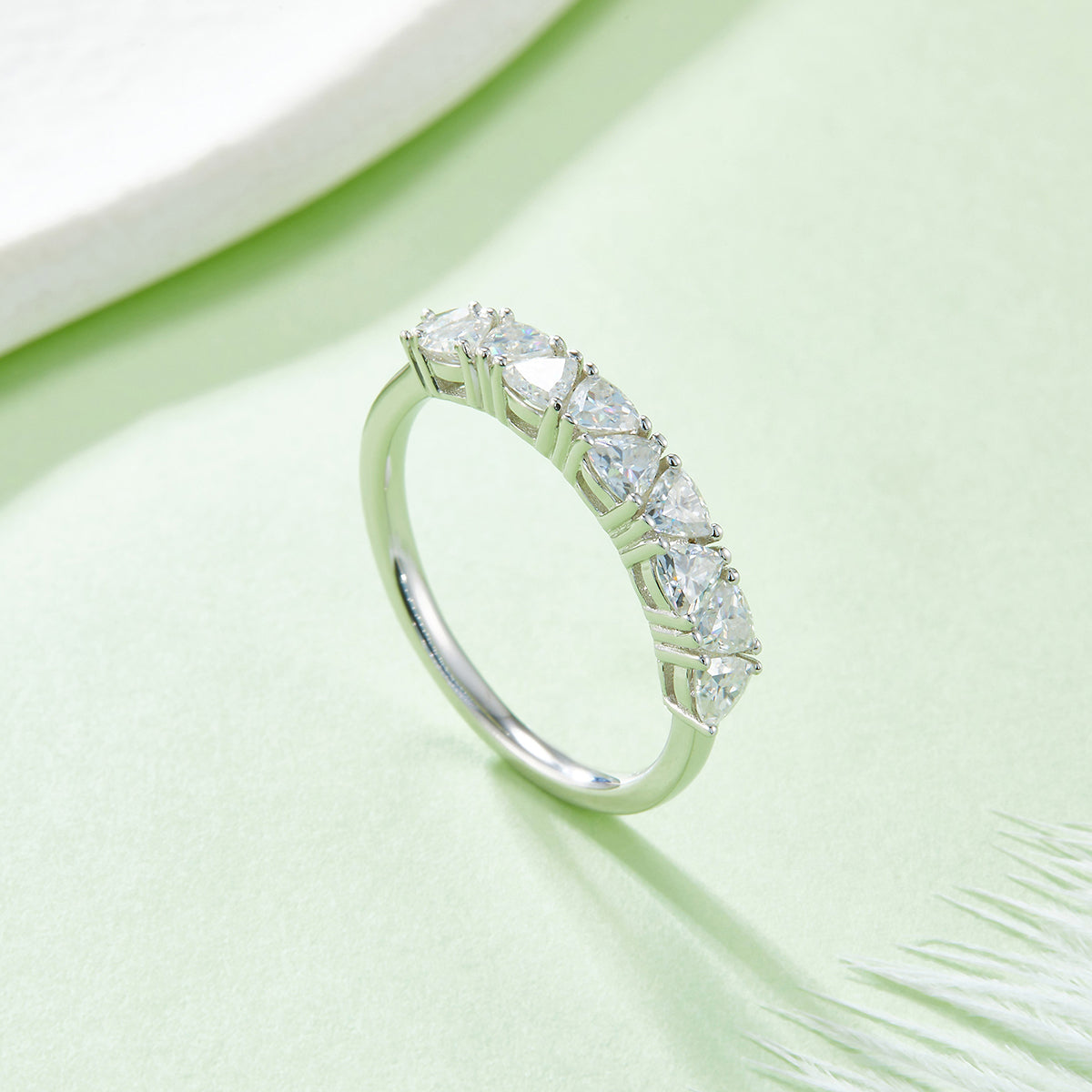 1.0 CT D Color Trillion Cut Moissanite Custom Eternity Band in White Gold Plated Sterling Silver#4