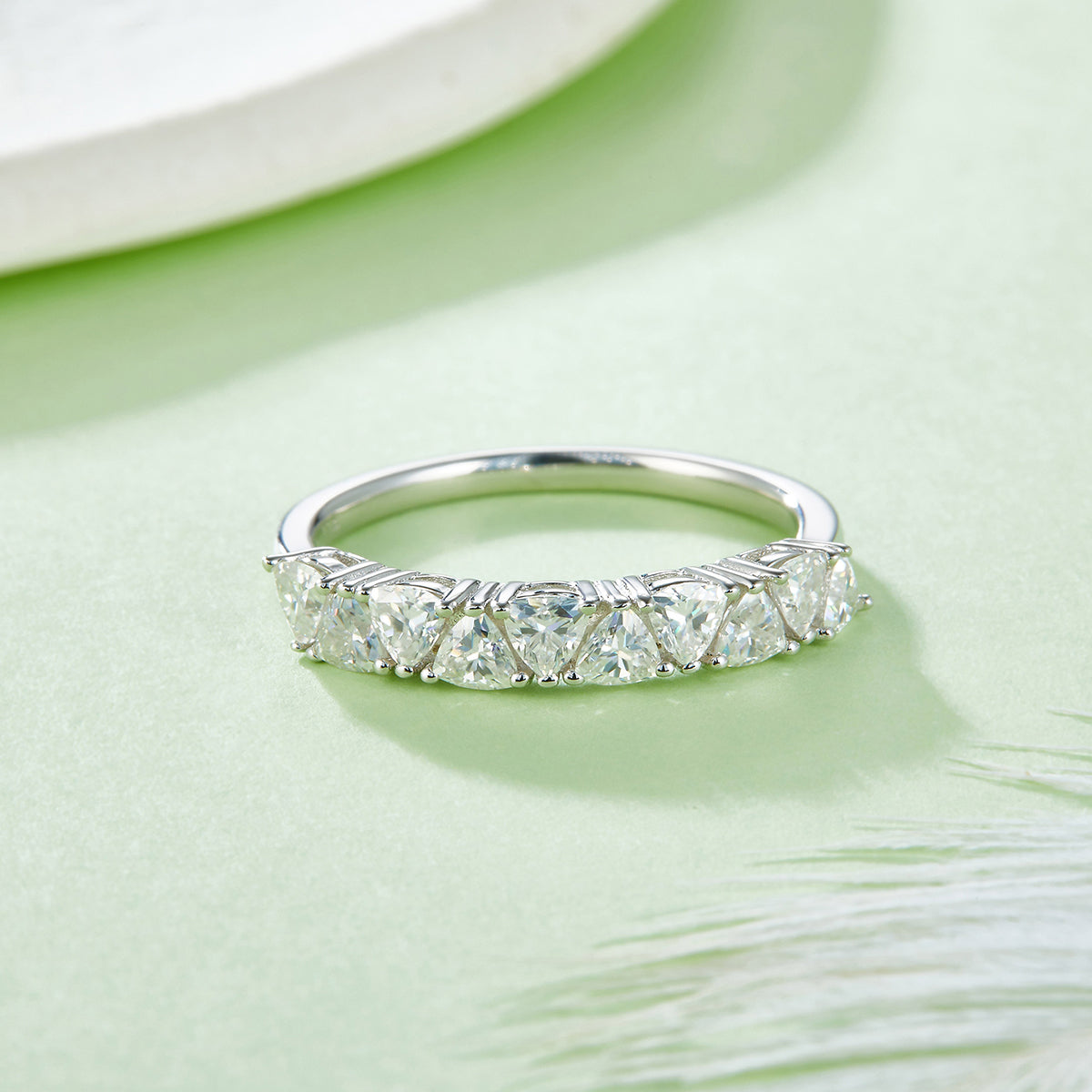 1.0 CT D Color Trillion Cut Moissanite Custom Eternity Band in White Gold Plated Sterling Silver#6