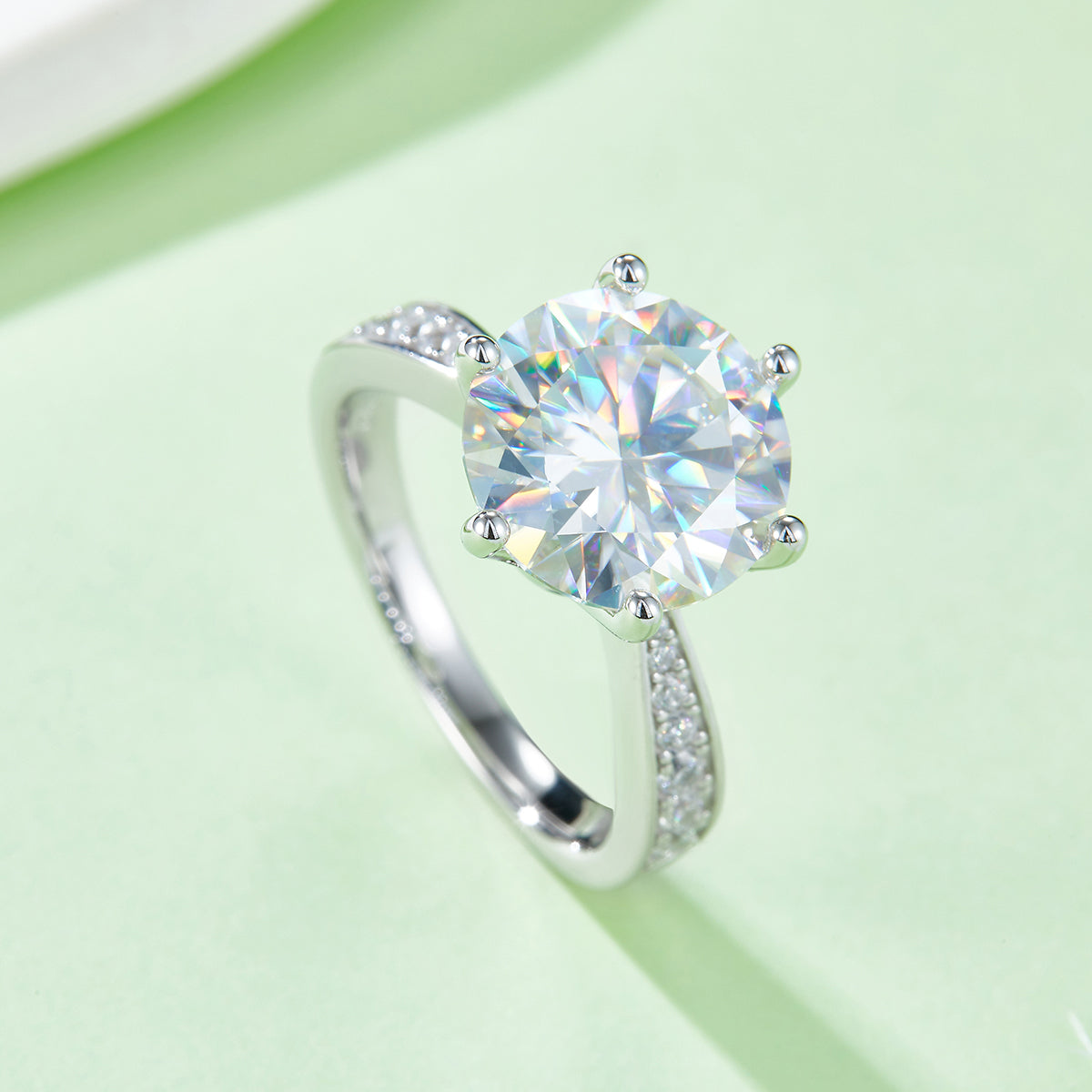 5.0 CT D Color Moissanite Pave Dancing Custom Ring in White Gold Plated Sterling Silver#5