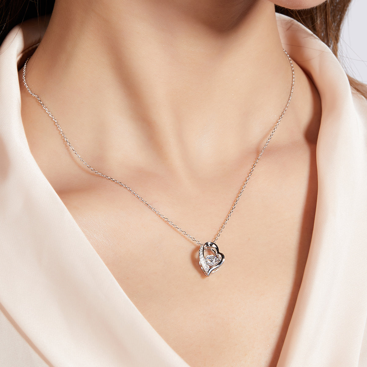 0.5 CT D Color Dancing Romance Moissanite Necklace in White Gold Plated Sterling Silver#6