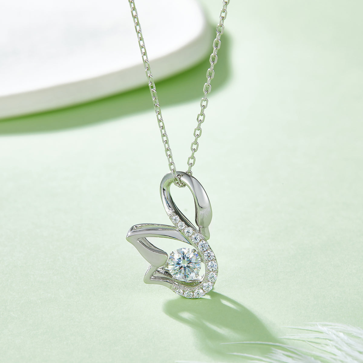 0.5 CT D Color Dancing Moissanite Swan Necklace in White Gold Plated Sterling Silver#3