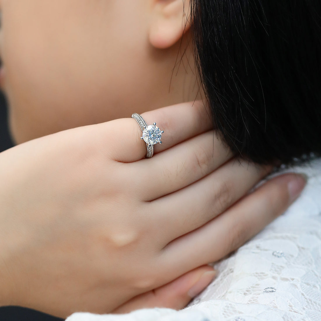 2.0 CT D Color Moissanite Majestic Ring in White Gold Plated Sterling Silver#5
