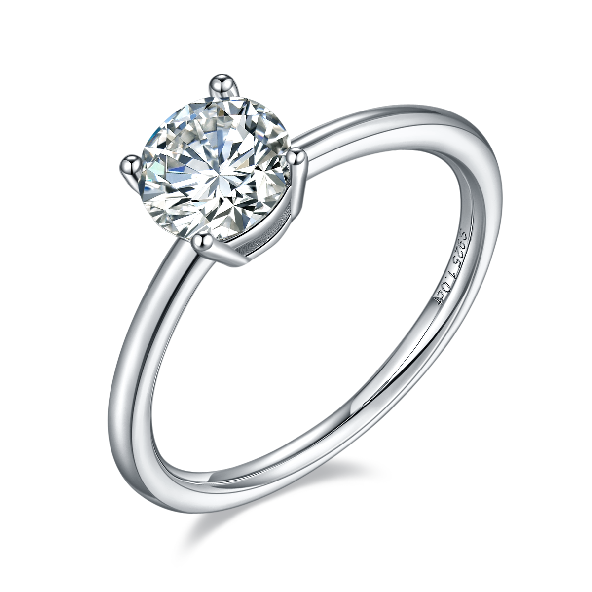 1.0 CT D Color Round Cut Moissanite Classic Ring in White Gold Plated Sterling Silver#3