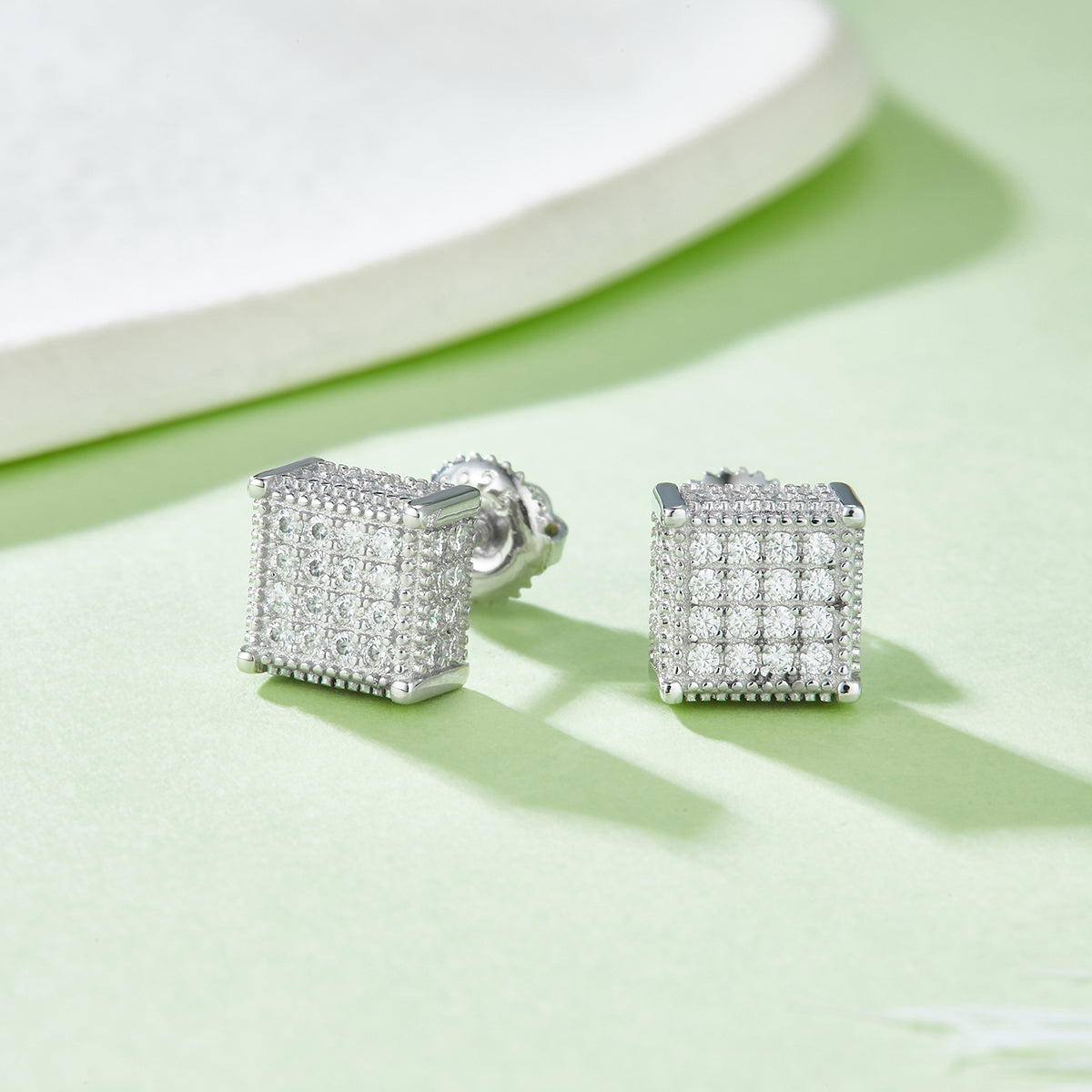 0.77 CT D Color Moissanite Melee Cube Screw Back Studs in Sterling Silver#3