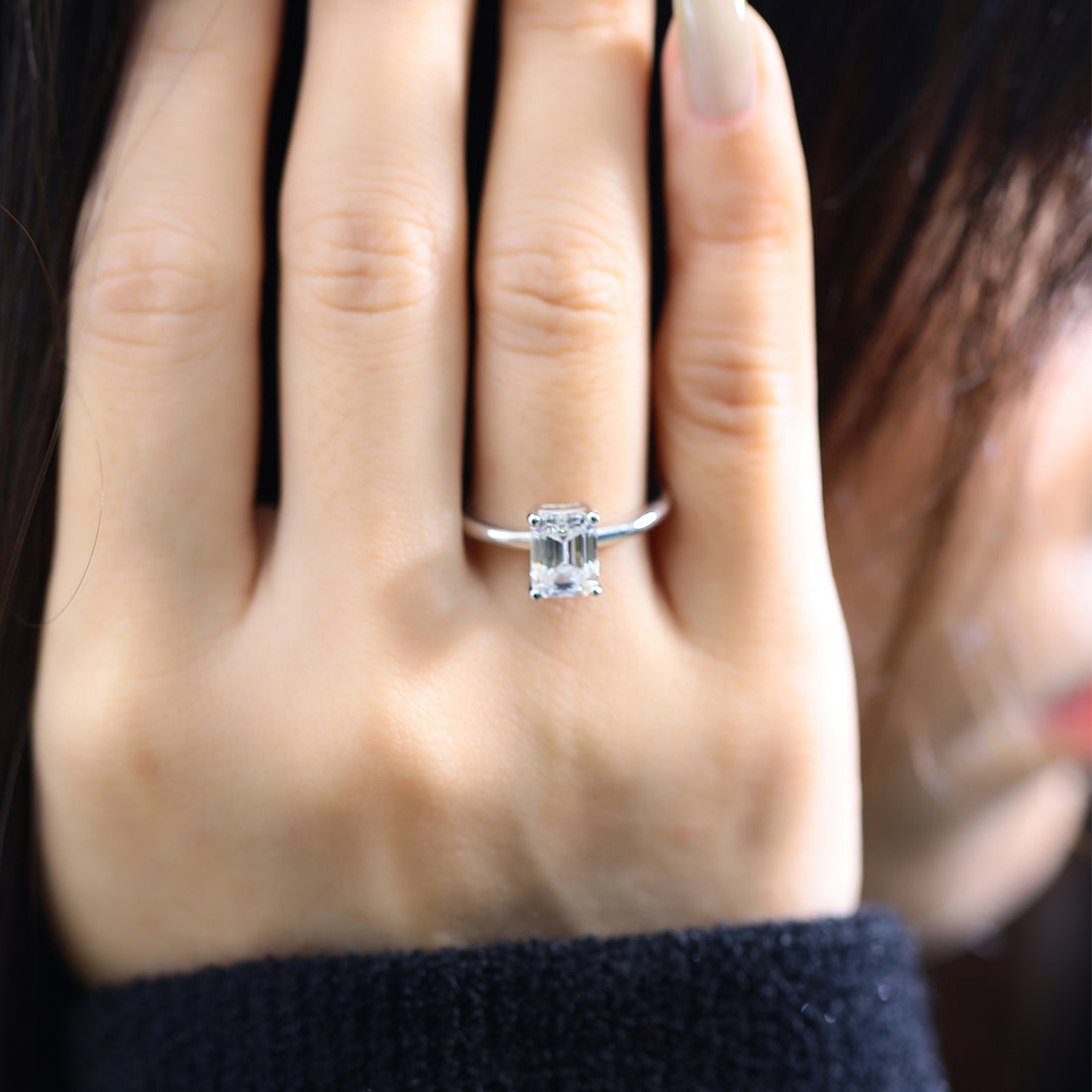 2.0 CT D Color Emerald Cut Moissanite Classic Ring in White Gold Plated Sterling Silver#5