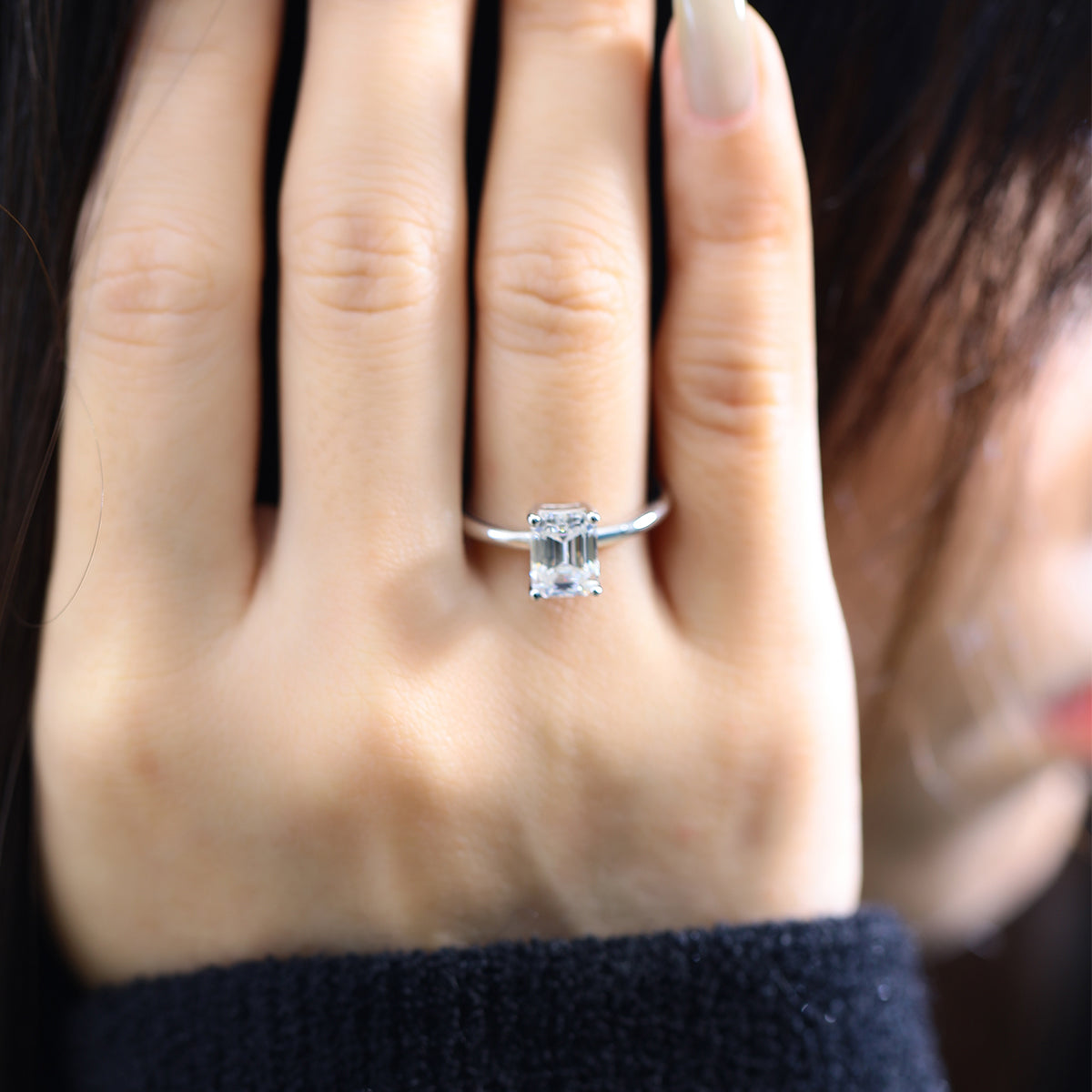 2.0 CT D Color Emerald Cut Moissanite Classic Ring in White Gold Plated Sterling Silver#8