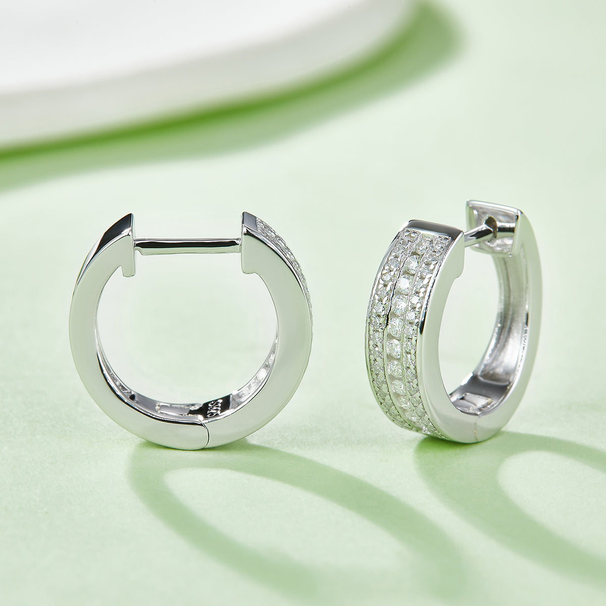 0.37 CT D Color Moissanite Melee 3-Row Half Hoop Earrings in Sterling Silver#6