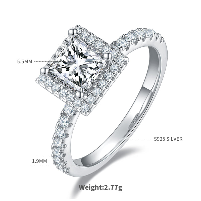 1.0 CT D Color Princess Cut Moissanite Dainty Ring in White Gold Plated Sterling Silver#1