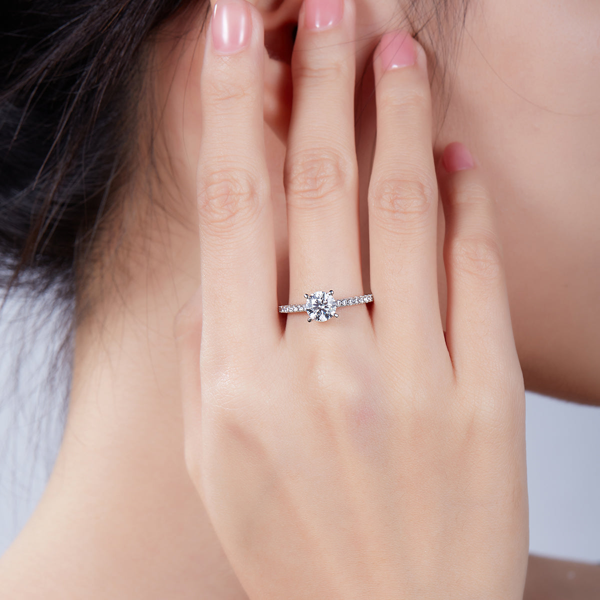 1.0 CT D Color Round Cut Moissanite Pave Custom Ring in White Gold Plated Sterling Silver#8