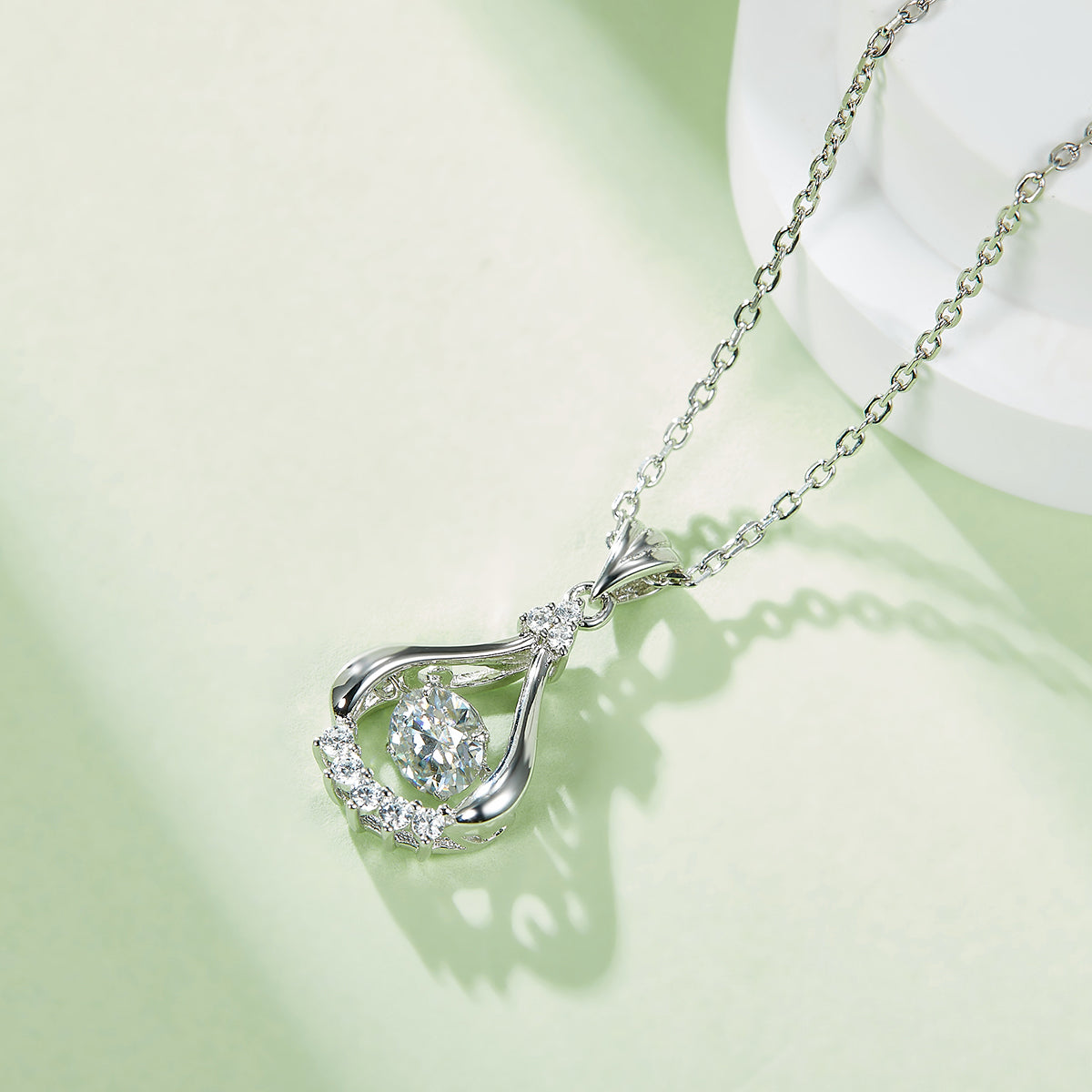 0.5 CT D Color Dancing Bright Eyes Moissanite Necklace in White Gold Plated Sterling Silver#5