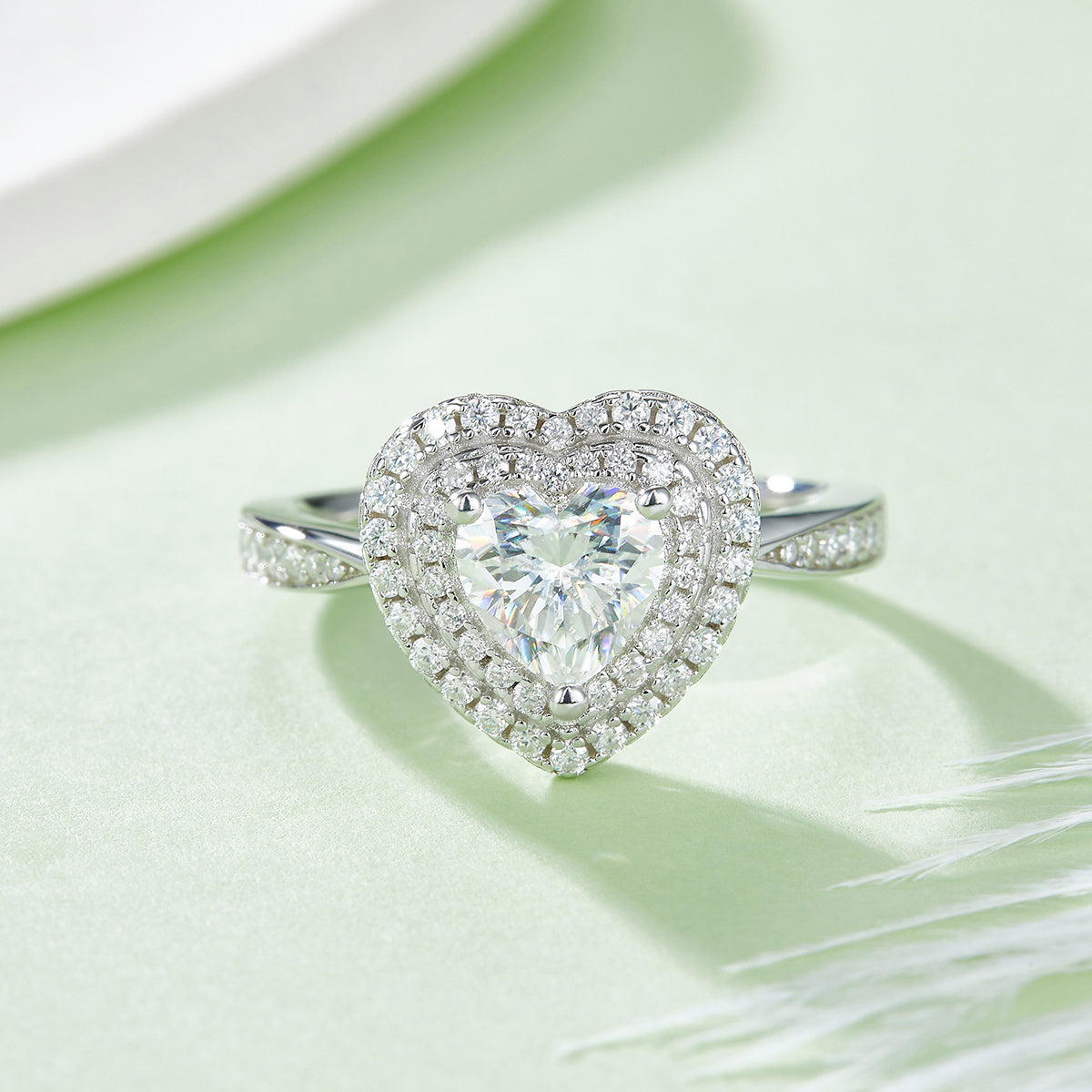 1.0 CT D Color Heart Cut Moissanite Halo Ring in White Gold Plated Sterling Silver#5