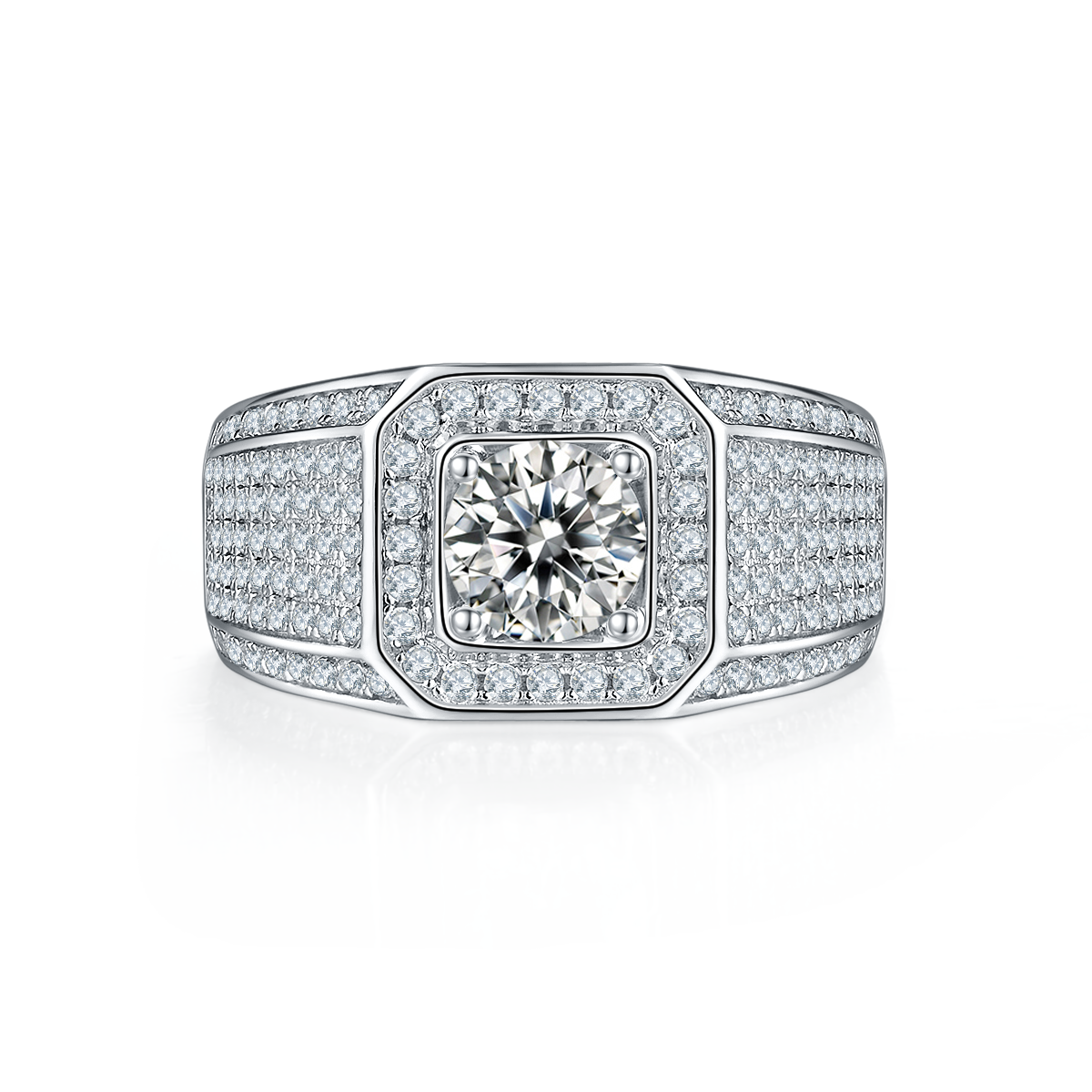 1.0 CT D Color Moissanite Classic Men's Band in White Gold Plated Sterling Silver#7