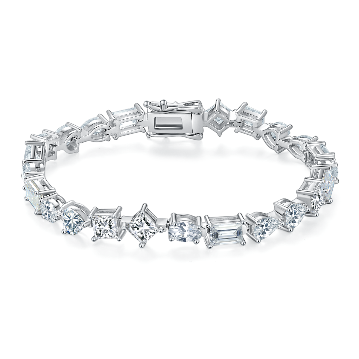 D Color VVS Moissanite Fancy Cut Cluster Tennis Bracelet (0.5 CT Each) in White Gold Plated Sterling Silver#1