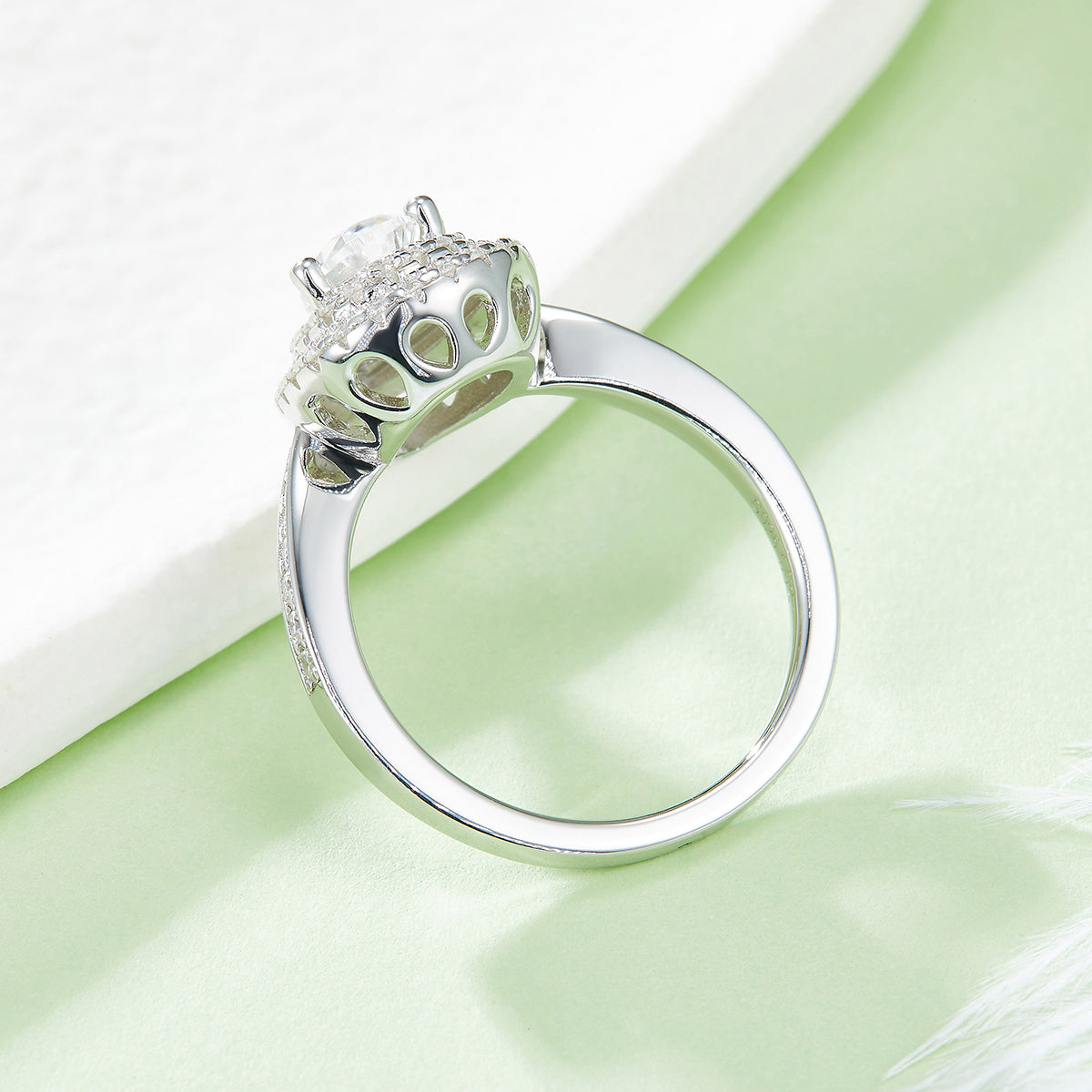 1.0 CT D Color Pear Cut Moissanite Halo Ring in White Gold Plated Sterling Silver#3