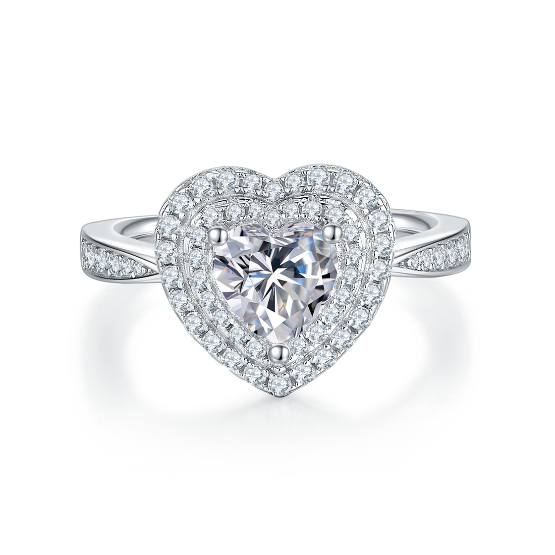 1.0 CT D Color Heart Cut Moissanite Halo Ring in White Gold Plated Sterling Silver#7